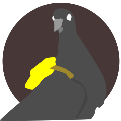 cartoon messenger pigeon with a backpack